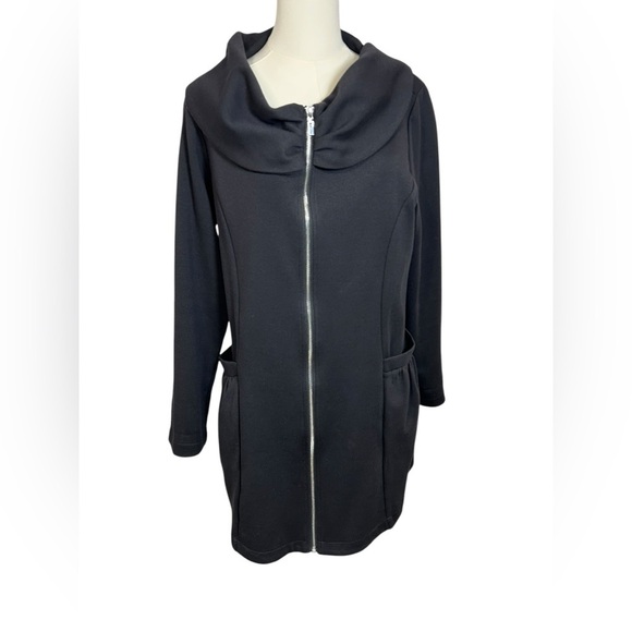 COMFY USA Black Tunic Jacket Boxy  Full Zip Artsy Lagenlook Size M - Picture 2 of 11